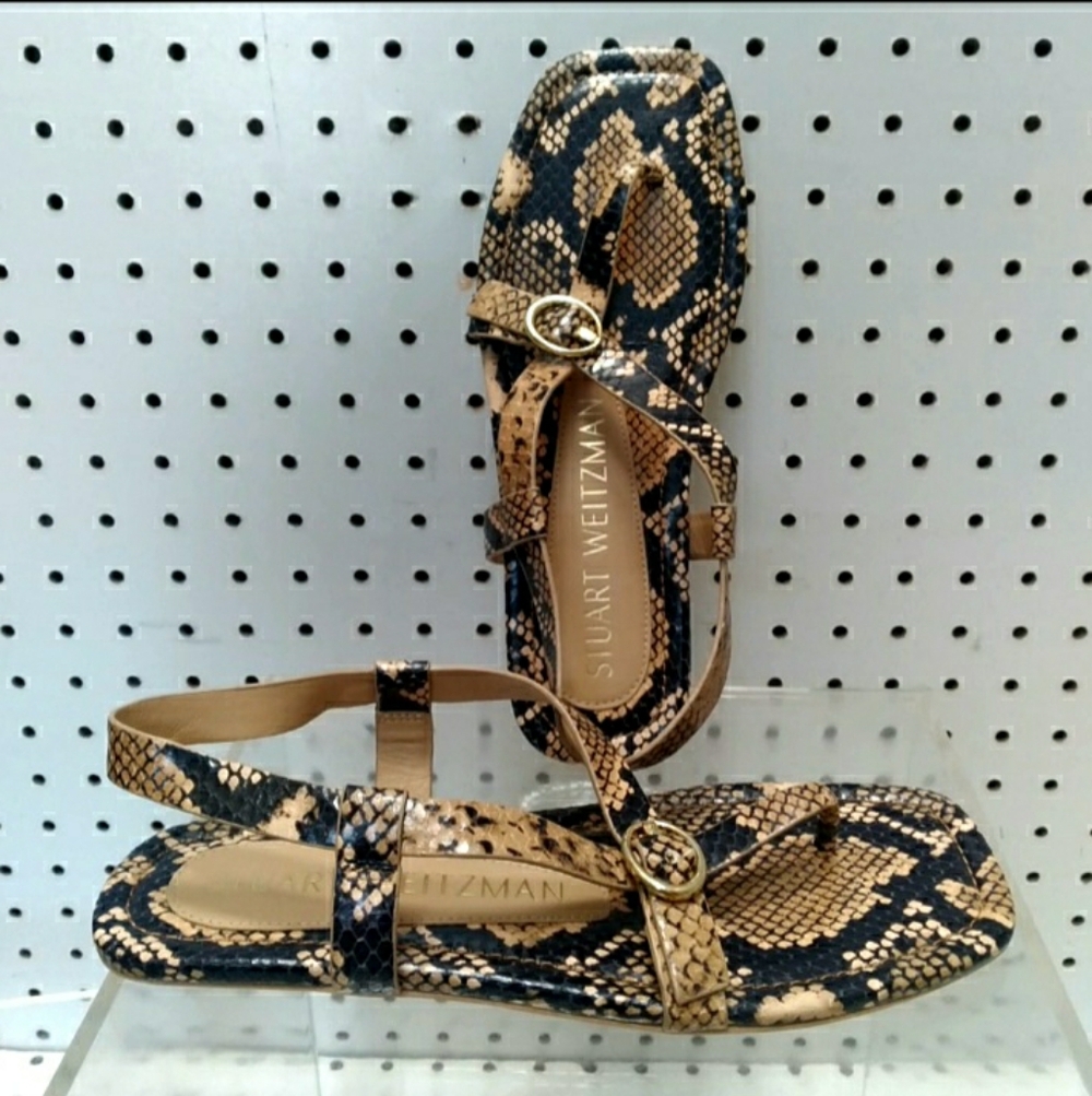Stuart Weitzman | Snakeskin Print Sandals | Women's Flat Heel Straps Slingback